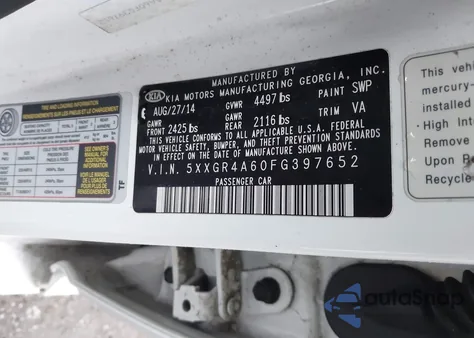 2015 Kia Optima Sx Turbo z USA, uszkodzony, nr VIN 5XXGR4A60FG397652